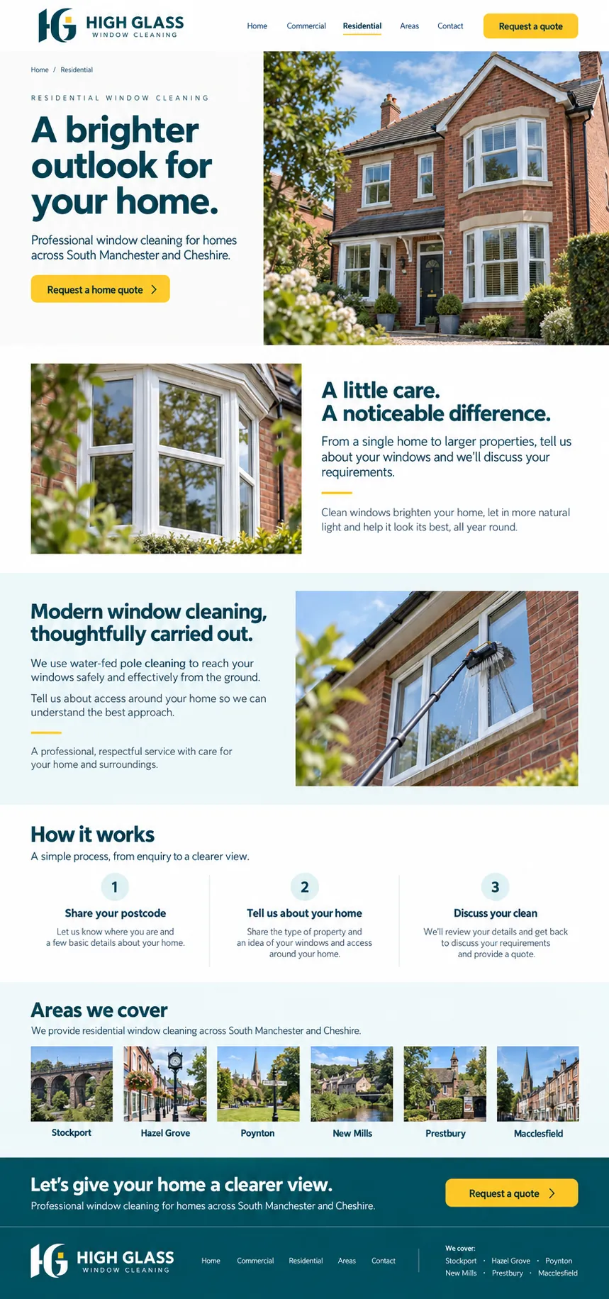 Illustrative clean white bay windows reflecting trees
